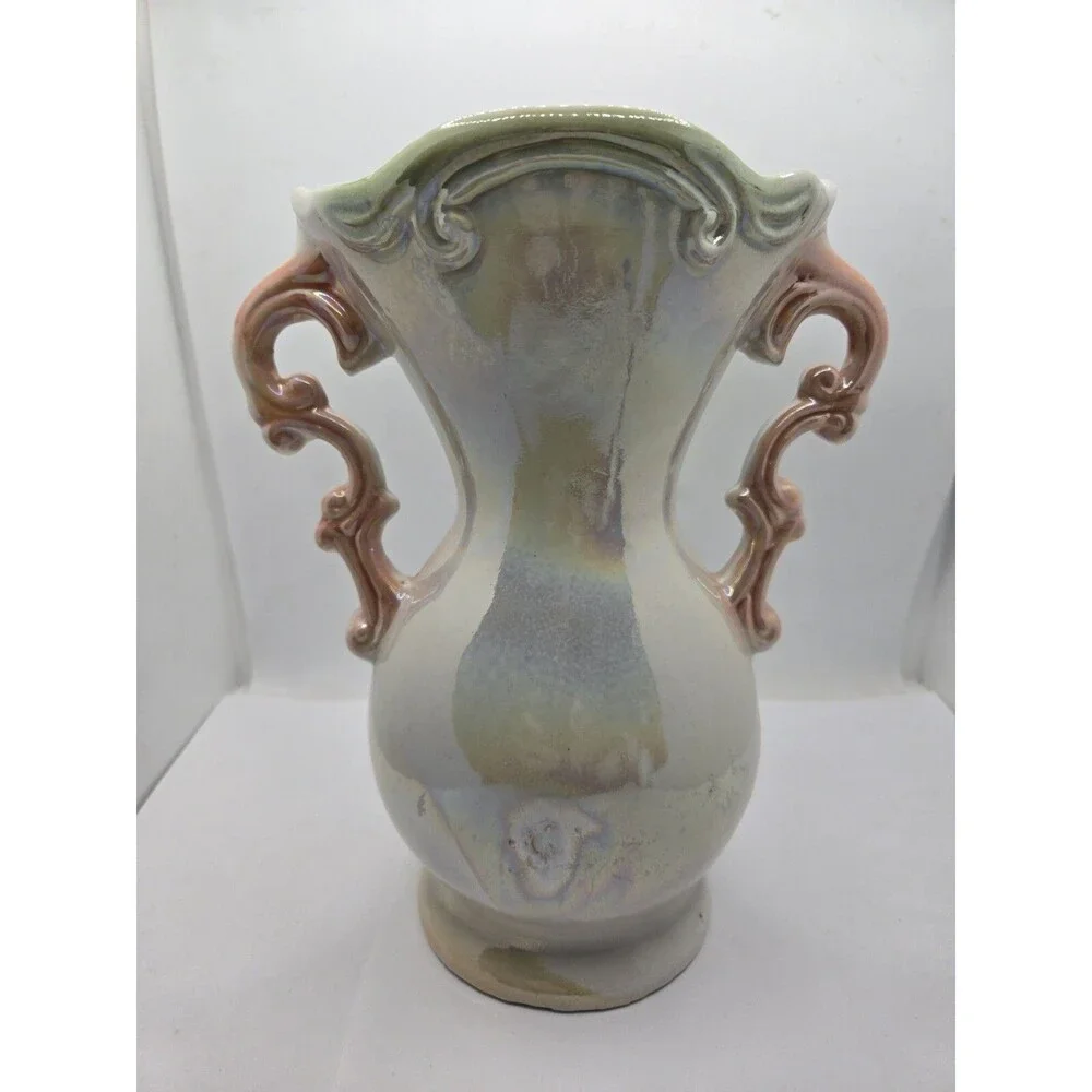 Lusterware Brazilian Vase Porcelain Double Handle Vintage French Country Cottage